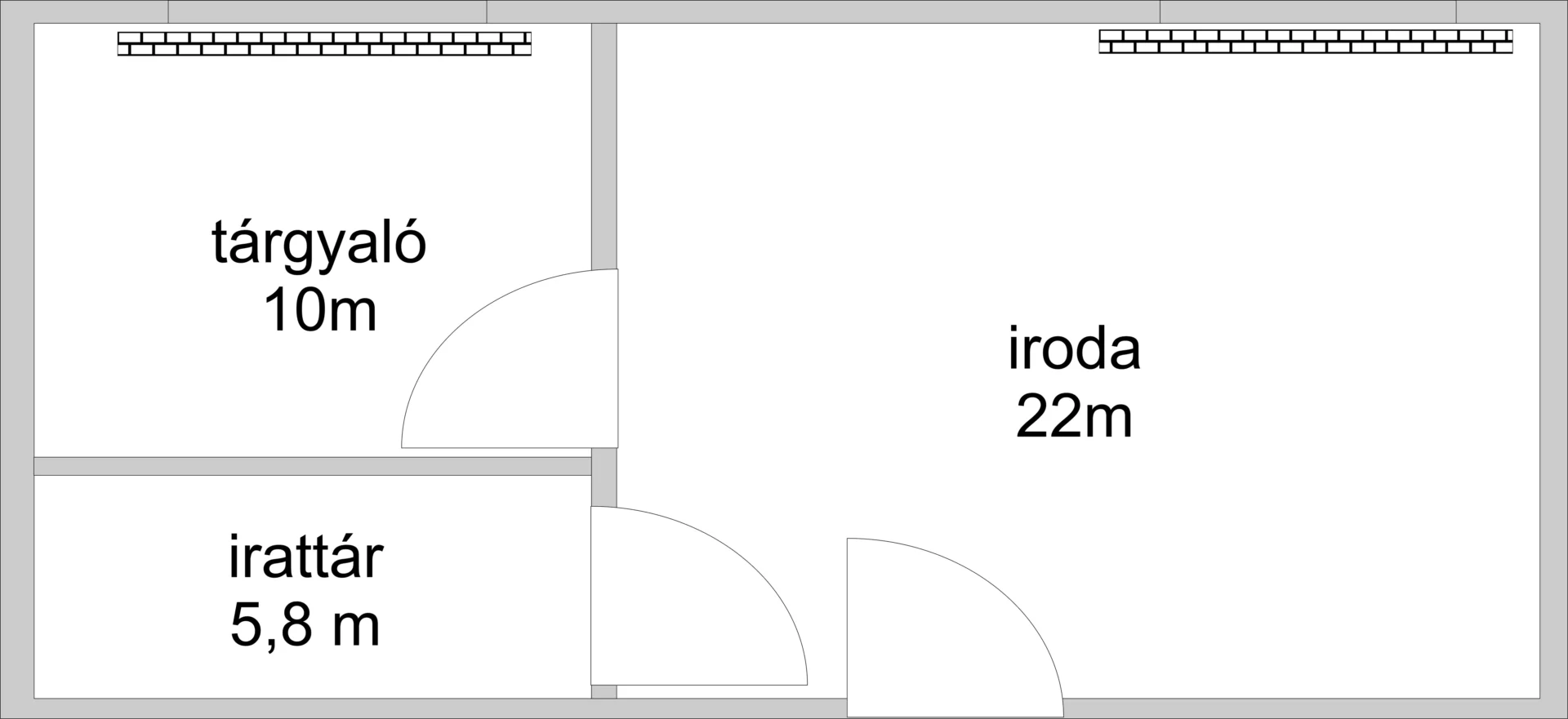 Az iroda alaprajza — három helyiség elrendezése